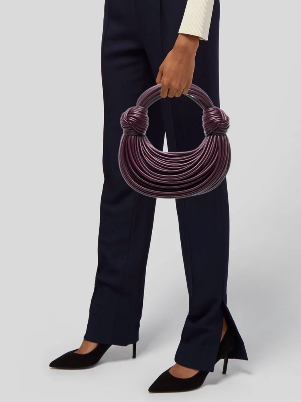 NWOT BOTTEGA VENETA leather double knot tubular mini spaghetti bag clutch gold - Picture 9 of 9